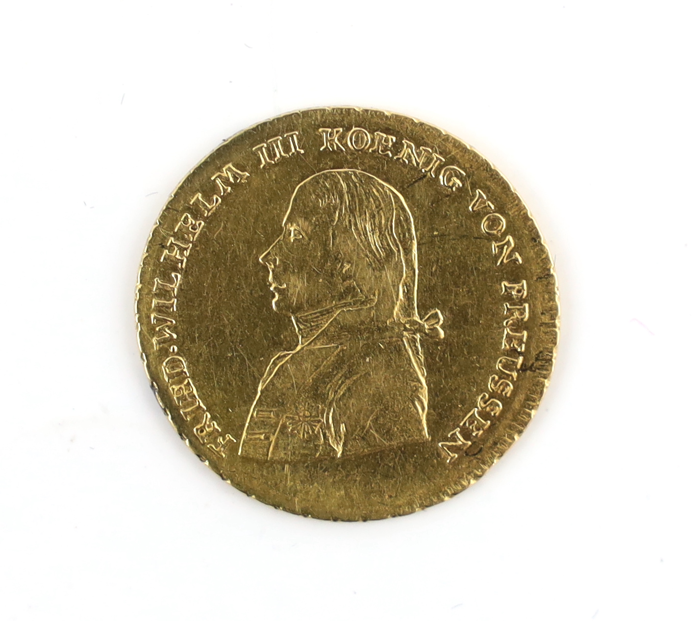 Gold coins, German states, Prussia, Frederick William III, one Frederick d’Or 1797A, demounted at the 8 o’clock position otherwise good Fine
